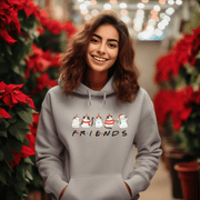 Introducing the ultimate holiday season staple: the gender-neutral hoodie featuring adorable Christmas Cartoon Cats and the iconic "FRIENDS" logo from the beloved TV show! 