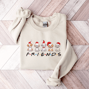 Introducing the perfect sweatshirt for the holiday season - our gender neutral sweatshirt featuring cute Christmas cartoon dogs and the iconic word "FRIENDS" from the hit TV show! 