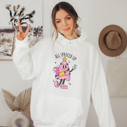 This gender-neutral hoodie is the perfect attire for anyone who wants to look stylish while staying cozy during the winter months. With a cute cartoon Christmas tree wearing a belt bag and holding a Stanley tumbler, this hoodie is sure to bring a smile to everyone's face. 