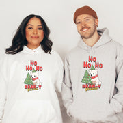 Our hoodie features a cute cartoon bear decorating a Christmas tree with the words "Bear-y Christmas" written in bold letters. It's a pun-tastic play on words that is sure to make you chuckle. 