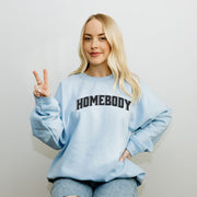 Introducing the perfect sweatshirt for the ultimate homebody! This gender-neutral sweatshirt is made for people who love nothing more than curling up on the couch with a good book or binging the latest Netflix series. The saying "Homebody." is proudly displayed on the front, making it clear to everyone that you value your alone time.Made with the softest material, this sweatshirt will keep you cozy all day long.