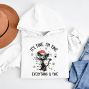 Introducing the perfect cozy sweater for the festive season - the "It's Fine. I'm Fine. Everything Is Fine" sweatshirt with a cute black cat tangled in Christmas lights and being electrocuted (don't worry, no animals were harmed in the making of this sweater).
