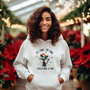 Introducing the perfect cozy sweater for the festive season - the "It's Fine. I'm Fine. Everything Is Fine" sweatshirt with a cute black cat tangled in Christmas lights and being electrocuted (don't worry, no animals were harmed in the making of this sweater).