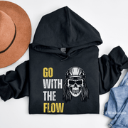 This gender-neutral hoodie is perfect for any hockey lover who wants to show off their love for the sport in style. Featuring a Hockey skeleton face with long hockey hair and the saying Go With The Flow, this hoodie will definitely turn some heads. 
