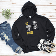 This gender-neutral hoodie is perfect for any hockey lover who wants to show off their love for the sport in style. Featuring a Hockey skeleton face with long hockey hair and the saying Go With The Flow, this hoodie will definitely turn some heads. 