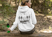 Introducing our gender neutral hoodie with the fun and adventurous saying "Happy Camper" and a camp themed graphic.