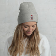 Introducing the perfect accessory for your holiday wardrobe – the gender neutral beanie with a cute Santa holding a Stanley water bottle and wearing a belt bag with the saying #SLEIGH! 