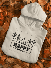 Introducing our gender neutral hoodie with the fun and adventurous saying "Happy Camper" and a camp themed graphic. Made with high-quality materials, this hoodie is designed to keep you warm and comfortable on your outdoor adventures.