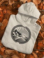 This gender-neutral hoodie features a stunning Manitoba farmers field graphic with a breathtaking sunset, which captures the essence of the province's beauty. 
