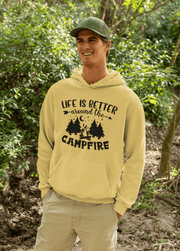 Introducing our gender neutral hoodie featuring a fun camping graphic and the uplifting message "Life Is Better Around The Campfire." Made with high-quality materials, this hoodie is perfect for outdoor enthusiasts who want to stay stylish and comfortable while enjoying the great outdoors.
