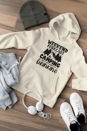Introducing our latest gender neutral hoodie, perfect for any camping enthusiast! This cozy hoodie features a hilarious camping graphic and the saying "Weekend Forecast - Camping With A Good Chance Of Drinking" - because let's be real, what's a camping trip without a little indulgence? 