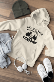 Introducing our gender neutral hoodie featuring a fun camping graphic and the uplifting message "Life Is Better Around The Campfire." Made with high-quality materials, this hoodie is perfect for outdoor enthusiasts who want to stay stylish and comfortable while enjoying the great outdoors.