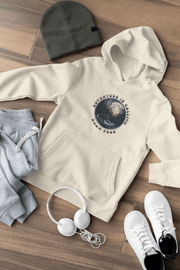 This gender neutral hoodie features a stunning design of a grizzly bear roaming on a campsite with the moon shining behind it. The saying "Adventure Is Calling Roam Free" is printed boldly, capturing the essence of the great outdoors and the spirit of camping. 