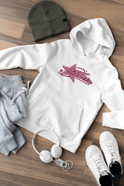 Introducing the perfect addition to your wardrobe - the trendy gender-neutral hoodie with a shooting star graphic and the words "Winnipeg, Manitoba Canada". 