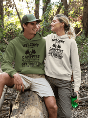 Introducing our gender-neutral hoodie, perfect for any camping enthusiast! Featuring a stylish camping graphic and the fun saying "Welcome To Our Campfire, Where Friends & Marshmallows Get Toasted At The Same Time," this hoodie is sure to be a hit around the campfire. 