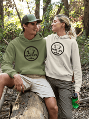 Introducing our brand new gender-neutral hoodie, perfect for anyone who loves the great outdoors and wants to stay cozy while exploring nature. This hoodie features a delightful camping scene with adorable bears roasting marshmallows and rowing a canoe, all with the saying "Camp life” printed on it.