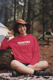Introducing the perfect hoodie for all your outdoor adventures - The Manitoba-Fires, Friends, Fun Hoodie! This ultra-comfy hoodie features a unique camping theme on the back that is sure to inspire you to explore the great outdoors. The front of the hoodie boasts the words "Manitoba-Fires, Friends, Fun" in bold letters, reminding you of the joy of camping with your loved ones. 