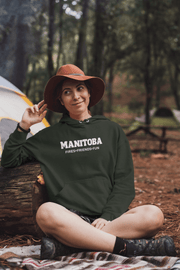 Introducing the perfect hoodie for all your outdoor adventures - The Manitoba-Fires, Friends, Fun Hoodie! This ultra-comfy hoodie features a unique camping theme on the back that is sure to inspire you to explore the great outdoors. The front of the hoodie boasts the words "Manitoba-Fires, Friends, Fun" in bold letters, reminding you of the joy of camping with your loved ones. 
