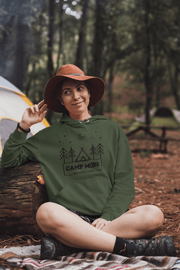 Introducing our gender neutral hoodie, perfect for all your outdoor adventures! Featuring a camping graphic and the uplifting phrase "Camp More Worry Less," this hoodie is both stylish and practical.