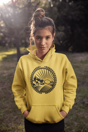 This gender-neutral hoodie features a stunning Manitoba farmers field graphic with a breathtaking sunset, which captures the essence of the province's beauty. 