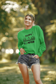 Introducing our Happy Camper sweatshirt, perfect for any outdoor enthusiast! Made from high-quality, soft material, this gender-neutral sweatshirt features a beautiful mountain camping scene that will inspire you to explore the great outdoors.
